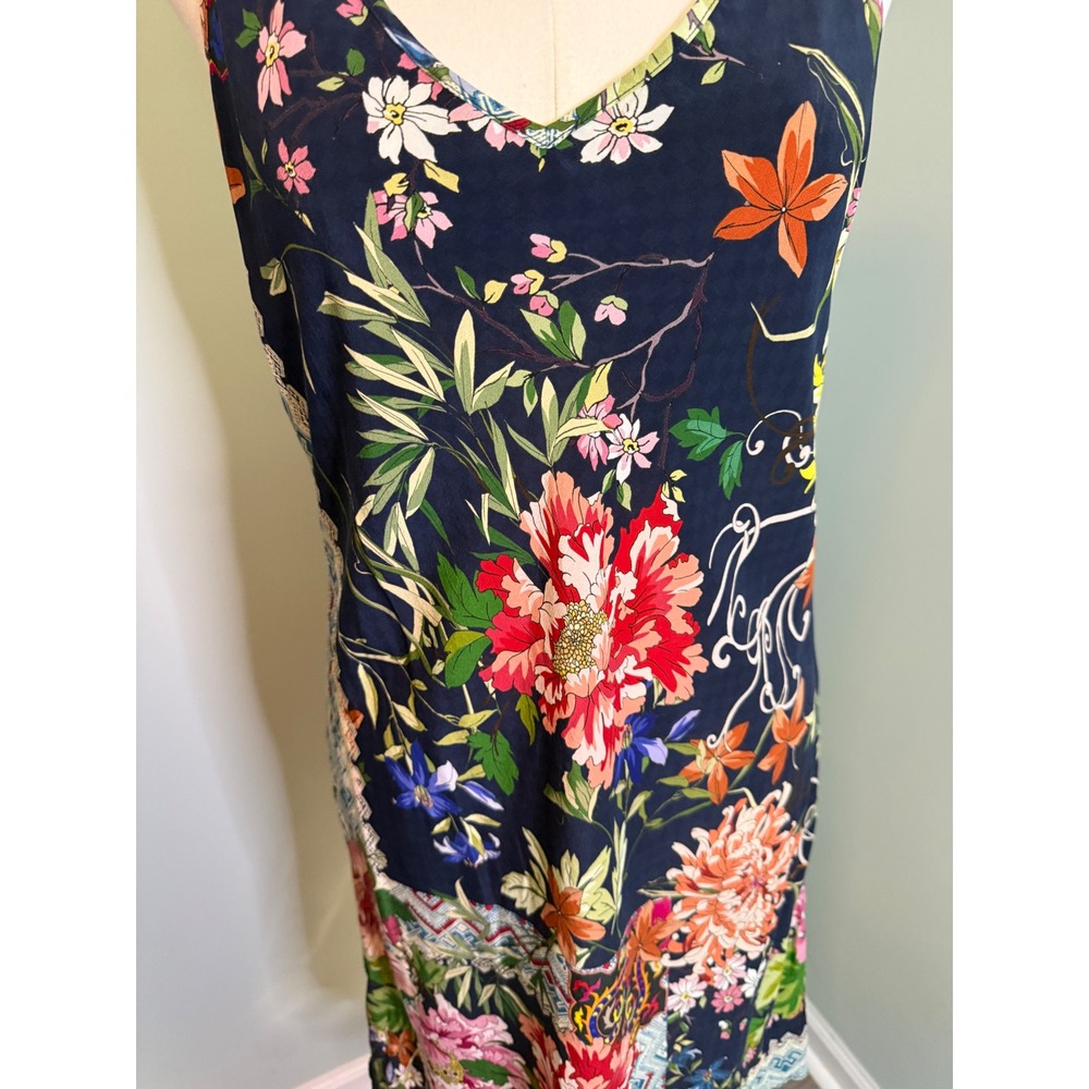 Johnny Was Silk Floral Slip Dress Navy Blue Boho Midi MS9721M Size‎ Medium - Picture 4 of 7
